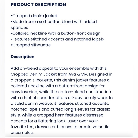 NWT- Women’s AVA & VIV Cropped Denim Jacket - Picture 10 of 11